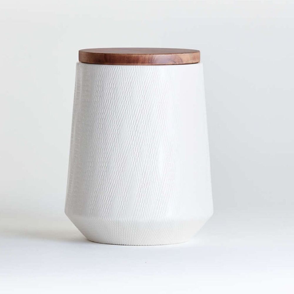 Crate & Barrel Ethan Medium Ceramic Canister in Cream. New!